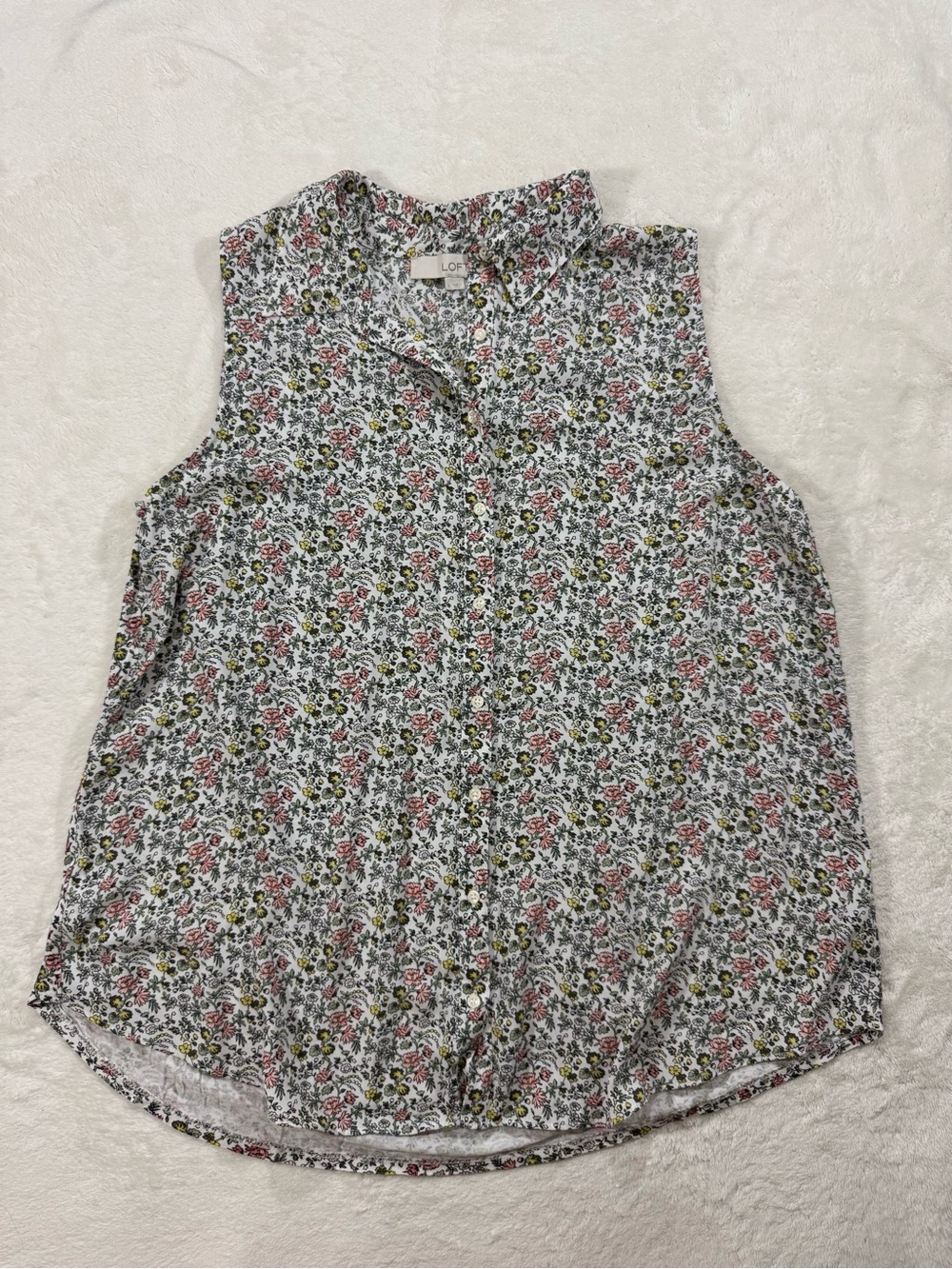 LOFT Floral Sleeveless Collar Button Front Blouse L